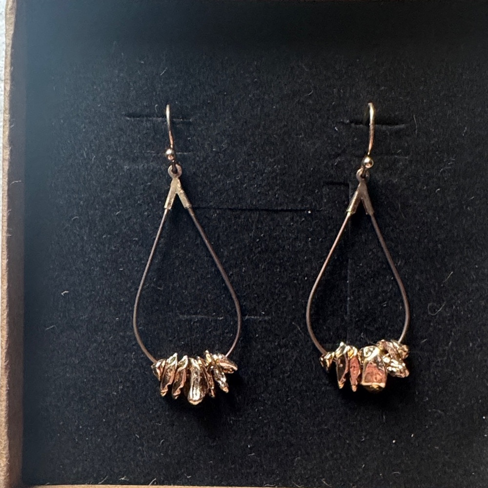 Gold-Tone Teardrop Earrings with Clustered Metallic Charms